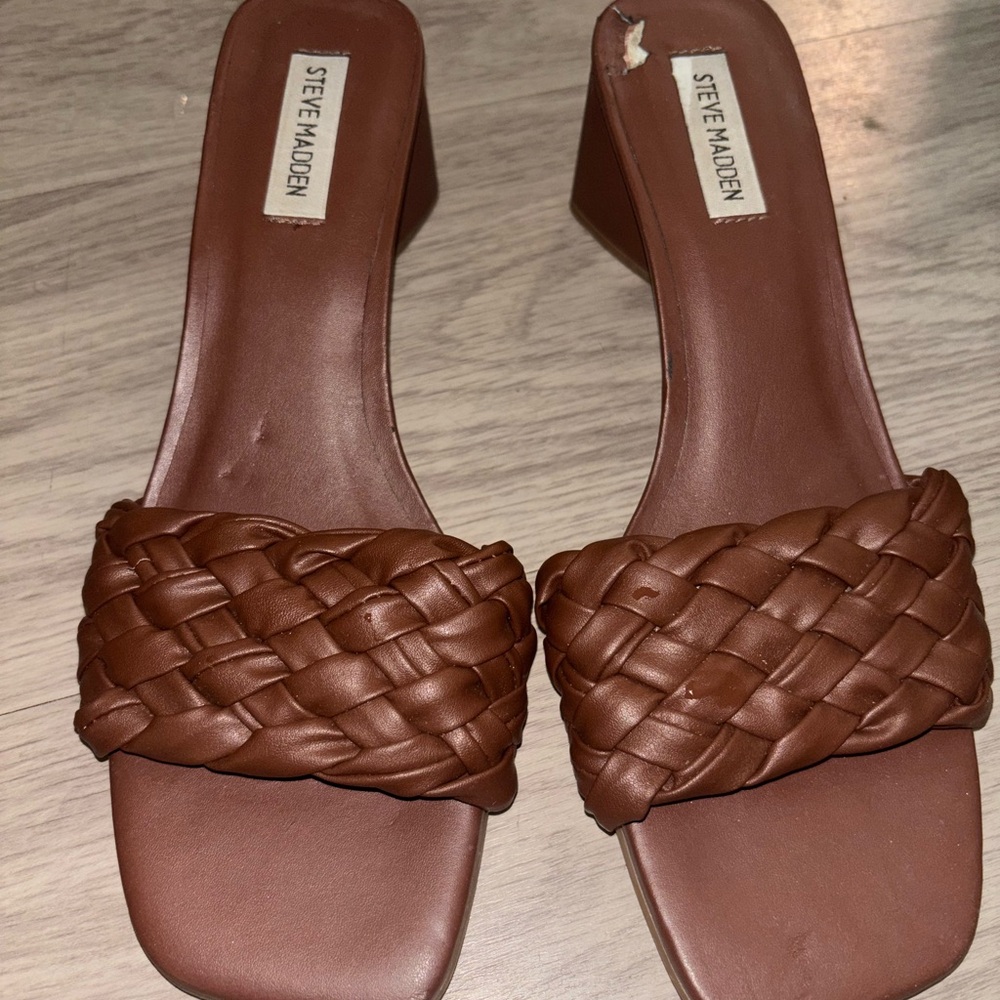 Steve Madden Palas Women's Brown Braided Slide Heel Sandals